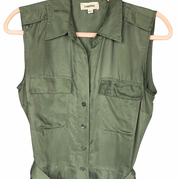 L’agence Evelyn Silky Olive Green Military Dress Short Sleeve XS - Picture 9 of 9